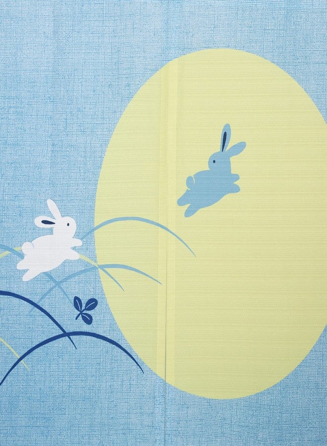 Moslovstar Japanese Noren Door Curtain Bunnies Frolicking Under Moon Printing Doorway Curtain Home Privacy Partition Decor, 33.5 Inch by 59.1 Inch, Blue - Image 3